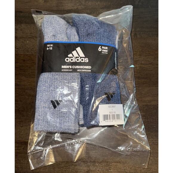 Adidas Aeroready Arch Compression 6 Pair Crew Shoe Size 6-12 - Picture 1 of 11